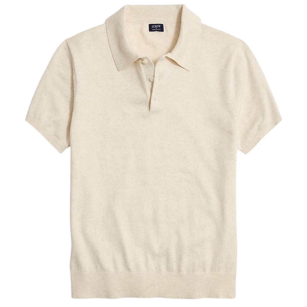 J.Crew Factory 100% Cotton Knit Polo Shirt Mens L Beige Short Sleeve Preppy Golf